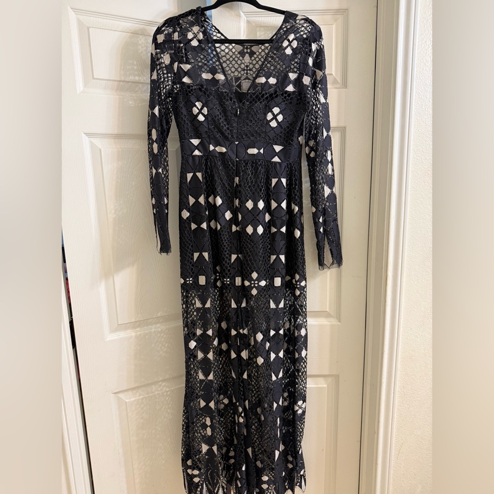 Elegant Black and White Lace Dress